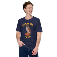 Owl Aesthetic T-Shirt- Superb Owl Football Party Shirt - Cottagecore Granola Tee for Outdoorsy Birder, Birdwatcher, Football Lovers - Navy