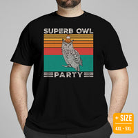 Camping Shirt - Superb Owl Party T-Shirt - Presents, Gift Ideas for Bird & Football Lovers, Birdwatchers, Birders - Cute Woodsy Owl T-Shirt - Black, Large Size for Overweight