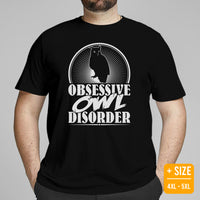 Camping T-Shirt - Presents, Gift Ideas for Bird & Nature Lovers, Birdwatchers, Birders - Woodsy Owl Tee Shirt - Obsessive Owl Disorder Tee - Black, Large Size for Overweight