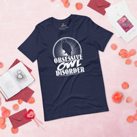 Camping T-Shirt - Presents, Gift Ideas for Bird & Nature Lovers, Birdwatchers, Birders - Woodsy Owl Tee Shirt - Obsessive Owl Disorder Tee - Navy