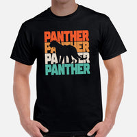 Panthers 80s Retro Aesthetic T-Shirt - Panthera, Felid, Feline, Wild Big Cats Tee - Gift for Panther Lovers - Team Mascot Shirt - Black, Men