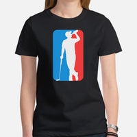 Patriotic Golf Tee Shirt & Outfit - Unique Gift Ideas for Guys, Men & Women, Golfers, Golf & Beer Lovers - Funny US Golf Emblem T-Shirt - Black, Women