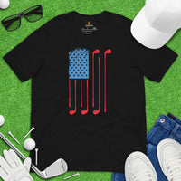 USA Flag T-Shirt - Vintage Golf Tee - Gift for Golfer, Present for Golf Lover - Funny Golf T-Shirt, Attire & Outfit - American Flag T-Shirt - Black