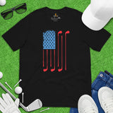 USA Flag T-Shirt - Vintage Golf Tee - Gift for Golfer, Present for Golf Lover - Funny Golf T-Shirt, Attire & Outfit - American Flag T-Shirt - Black