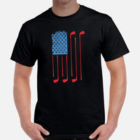 USA Flag T-Shirt - Vintage Golf Tee - Gift for Golfer, Present for Golf Lover - Funny Golf T-Shirt, Attire & Outfit - American Flag T-Shirt - Black, Men