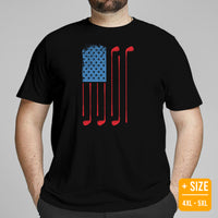 USA Flag T-Shirt - Vintage Golf Tee - Gift for Golfer, Present for Golf Lover - Funny Golf T-Shirt, Attire & Outfit - American Flag T-Shirt - Black, Plus Size