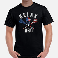 Funny Lacrosse Shirt - USA Flag Shirt - Game Day Shirt - Gift for Lacrosse Player, Coach - Lacrosse T-Shirt - Lax Shirt - Relax Bro T-Shirt - Black, Men