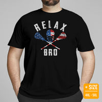 Funny Lacrosse Shirt - USA Flag Shirt - Game Day Shirt - Gift for Lacrosse Player, Coach - Lacrosse T-Shirt - Lax Shirt - Relax Bro T-Shirt - Black, Plus Size