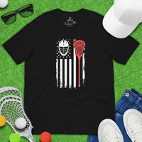 Lacrosse Shirt - USA Flag T-Shirt - Game Day Shirt - Gift for Lacrosse Player & Coach - Lacrosse T-Shirt - Lax Shirt - American Flag Shirt - Black