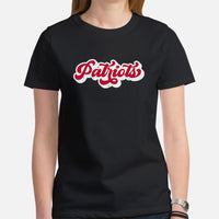 Patriots T-Shirt - Patriots Retro T-Shirt - Game Day Shirt - Funny Football Shirt - Football Tee - Gift for Football Fan, Coach & Player - Black, Women