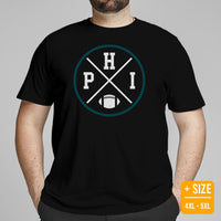 Philadelphia Football Emblem Fanatic Vintage Graphic T-Shirt: Retro Style, Ideal Gifts for Him & Her, Football Fans - Game Day Tee - Black, Plus Size