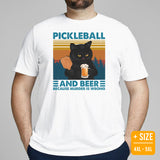 Pickleball Shirt - Pickle Ball Sport Apparel - Gifts for Pickleball Players, Cat Lovers - Pickleball & Beer Because Murder Is Wrong Tee - White, Plus Size