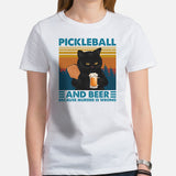 Pickleball Shirt - Pickle Ball Sport Apparel - Gifts for Pickleball Players, Cat Lovers - Pickleball & Beer Because Murder Is Wrong Tee - White, Women