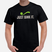 Pickleball Shirt - Pickle Ball Sport Outfit, Attire, Clothes, Apparel For Men, Women - Gifts for Pickleball Players - Just Dink It Tee - Black, Men