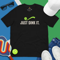 Pickleball Shirt - Pickle Ball Sport Outfit, Attire, Clothes, Apparel For Men, Women - Gifts for Pickleball Players - Just Dink It Tee - Black