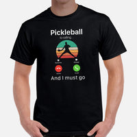 Pickleball Shirt - Pickle Ball Sport Outfit, Attire, Clothes, Apparel - Gifts for Pickleball Players - Funny Pickleball Is Calling Tee - Black, Men