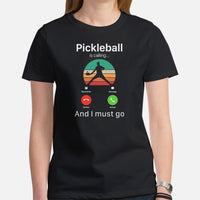 Pickleball Shirt - Pickle Ball Sport Outfit, Attire, Clothes, Apparel - Gifts for Pickleball Players - Funny Pickleball Is Calling Tee - Black, Women