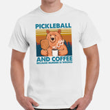 Pickleball Shirt - Pickle Ball Sport Outfit, Clothes - Gifts for Pickleball Players - Pickleball And Coffee Because Murder Is Wrong Tee - White, Men