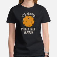 Pickleball T-Shirt - Pickle Ball Sport Clothes For Men & Women - Gifts for Pickleball Players - Retro It's Always Pickleball Season Tee - Black, Women