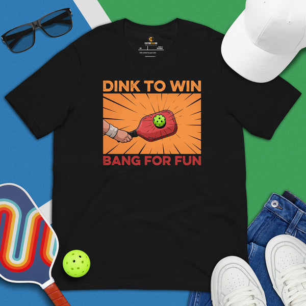 Pickleball T-Shirt - Pickle Ball Sport Outfit, Attire, Clothes, Apparel - Gifts for Pickleball Players & Lovers - Funny Dink To Win Tee - Black