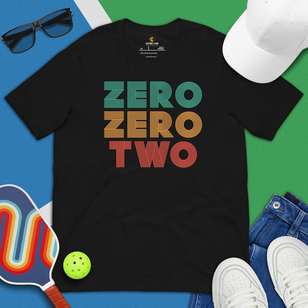 Pickleball T-Shirt - Pickle Ball Sport Outfit, Attire, Clothes For Men & Women - Gifts for Pickleball Players - Zero Zero Two Tee - Black