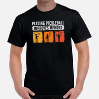 Pickleball T-Shirt - Pickle Ball Sport Outfit, Attire, Clothes - Gifts for Pickleball Players - Playing Pickleball Improves Memory Tee - Black, Men