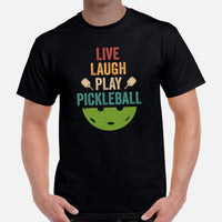 Pickleball T-Shirt - Pickle Ball Sport Outfit, Clothes For Men, Women - Gifts for Pickleball Players - Live Laugh Play Pickleball Tee - Black, Men