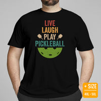 Pickleball T-Shirt - Pickle Ball Sport Outfit, Clothes For Men, Women - Gifts for Pickleball Players - Live Laugh Play Pickleball Tee - Black, Plus Size