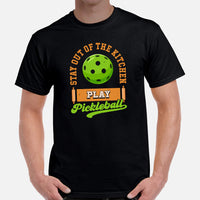 Pickleball T-Shirt - Pickle Ball Sport Outfit, Clothes For Men & Women - Gifts for Pickleball Players - Stay Out Of The Kitchen Tee - Black, Men