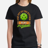 Pickleball T-Shirt - Pickle Ball Sport Outfit, Clothes For Men & Women - Gifts for Pickleball Players - Stay Out Of The Kitchen Tee - Black, Women