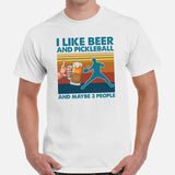 Pickleball T-Shirt - Pickle Ball Sport Outfit, Clothes - Gifts for Pickleball Players - I Like Beer And Pickleball & Maybe 3 People Tee - White, Men