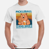 Pickleball T-Shirt - Pickle Ball Sport Outfit, Clothes - Gifts for Pickleball Players - Pickleball And Beer Because Murder Is Wrong Tee - White, Men