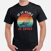 Camping Shirt - Presents, Gift Ideas for Bird Lovers, Birdwatchers, Birders - Staple Pigeon & Dove Tee Shirt - If It Flies, It Spies Shirt - Black, Men