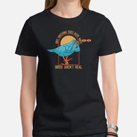 Pigeon & Dove Fancier Aesthetic T-Shirt - Homing & Carrier Columbidae Tee - Bird Watching Pidgeons Aren't Real Shirt for Bird Lovers - Black, Women