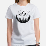 Camping & Hiking Shirt - Presents, Gift Ideas for Campers, Hikers, Nature Lovers - Happy & Happier Camper Shirt - Mountaineering T-Shirt - White, Women