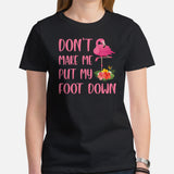 Pink Flamingo Aesthetic T-Shirt - Summer Vibes, Bachelorette Party Shirt - Tropical Vacation Tee - Don't Make Me Put My Foot Down Shirt - Black