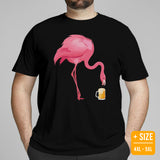 Camping T-Shirt - Flamingo Beer Themed Shirts - Presents, Gift Ideas for Bird & Beer Lovers, Birdwatchers, Birders - Happy Campers T-Shirt - Black, Large Size for Overweight
