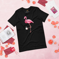 Pink Flamingo & Coffee Aesthetic T-Shirt for Coffee Lover - Barista Shirt - Summer Vibes, Bachelorette Party Shirt - Vacation Tee - Black