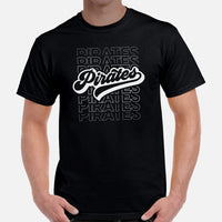 Pirates Mascot T-Shirt - Football Fanatic Vintage Graphic Shirt: Ideal Gifts for Football Fans & Supporters - Retro Style Game Day Tee - Black, Men