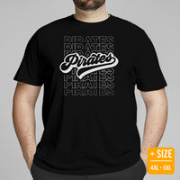 Pirates Mascot T-Shirt - Football Fanatic Vintage Graphic Shirt: Ideal Gifts for Football Fans & Supporters - Retro Style Game Day Tee - Black, Plus Size