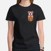 Pit Bull Dog Themed Clothes & Attire - Gifts for Bully Dog Lovers - Funny Canine Tee Shirts For Humans - Cute Puppy In Pocket T-Shirt - Black, Women