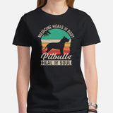 Pit Bull Dog Themed Clothes & Attire - Gifts for Bully Dog Lovers - Funny Canine Tee Shirts For Humans - Pitbulls Heal The Soul T-Shirt - Black, Women