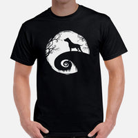 Pit Bull Dog Themed Clothes, Attire - Gifts for Bully Dog Moms, Dads & Lovers - Funny Canine Tee Shirts For Humans - Scary Moon T-Shirt - Black, Men