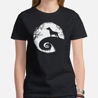 Pit Bull Dog Themed Clothes, Attire - Gifts for Bully Dog Moms, Dads & Lovers - Funny Canine Tee Shirts For Humans - Scary Moon T-Shirt - Black, Women