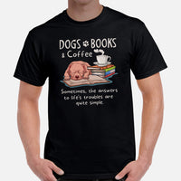 Pit Bull Dog Themed Clothes - Gifts for Book & Bully Dog Lovers - Funny Canine Tee Shirts For Humans - Dogs, Books And Coffee T-Shirt - Black, Men