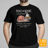 Pit Bull Dog Themed Clothes - Gifts for Book & Bully Dog Lovers - Funny Canine Tee Shirts For Humans - Dogs, Books And Coffee T-Shirt - Black, Plus Size