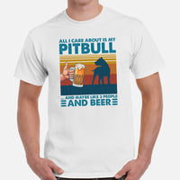 Pit Bull Dog Themed Clothes - Gifts for Bully Dog Lovers - Canine Tee Shirts For Humans - All I Care About Is My Pitbull & Beer T-Shirt - White, Men