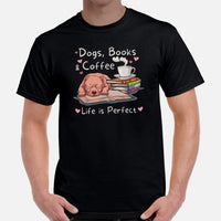 Pit Bull Dog Themed Clothes - Gifts for Bully Dog Lovers - Canine Tee Shirts For Humans - Dogs, Books And Coffee - Life Is Perfect Tee - Black, Men