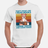 Pit Bull Dog Themed Clothes - Gifts for Bully Dog Lovers - Canine Tee Shirts For Humans - I Read Books & Drink Coffee & Know Things Tee - White, Men