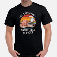 Pit Bull Dog Themed Clothes - Gifts for Bully Dog Lovers - Canine Tee Shirts For Humans - Life Is Better With Dogs, Books & Coffee Tee - Black, Men